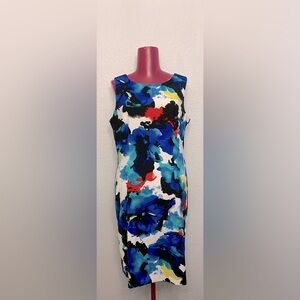 Mario Serrani Blue Sheath Dress Sleeveless Crew Neck